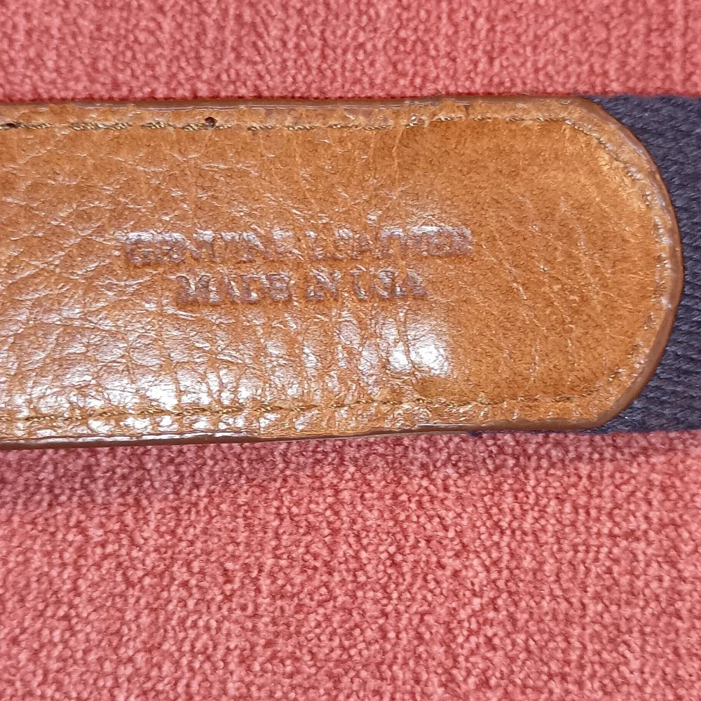Donald Ross Navy Red Plaid men's Cotton Leather Belt 36